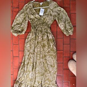 Patrons of Peace Olive Long Sleeve Floral maxi Dress XS